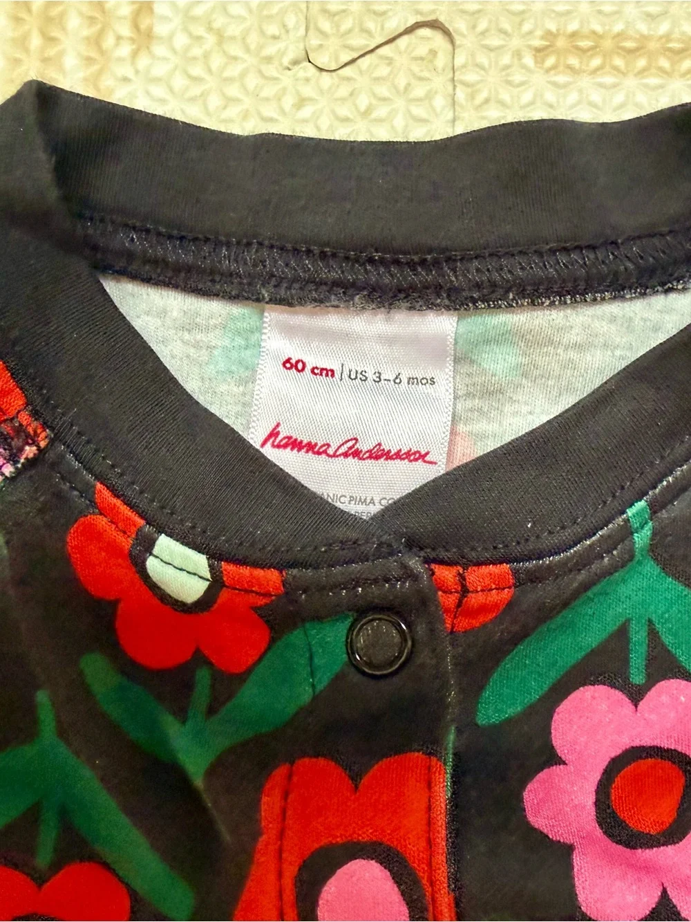Hanna Andersson Black Footed One-Piece with Red & Pink Floral Print